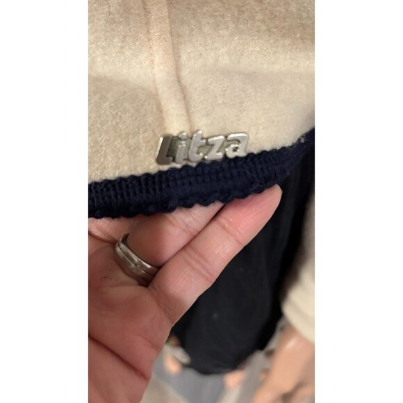 LITZA Vintage White Black Boiled Wool Puff Shoulder Silver Buttons Jacket  2-4 - Picture 6 of 10